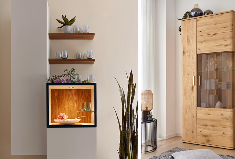 Ihre Lieblingsgegenstände kommen in Regalen oder Vitrinen gut zur Geltung. 