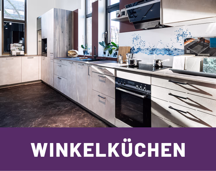 Helle Contur Kuechen Winkelkueche mit Schriftzug: Winkelkuechen