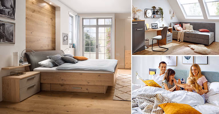 Bett aus Holz mit Stauraum