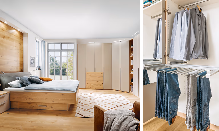 Einbaukleiderschrank im Schlafzimmer perfekt nach Maß mit Kleiderstangen