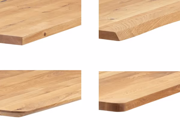 Massivholztische mit verschiedenen Tischkanten