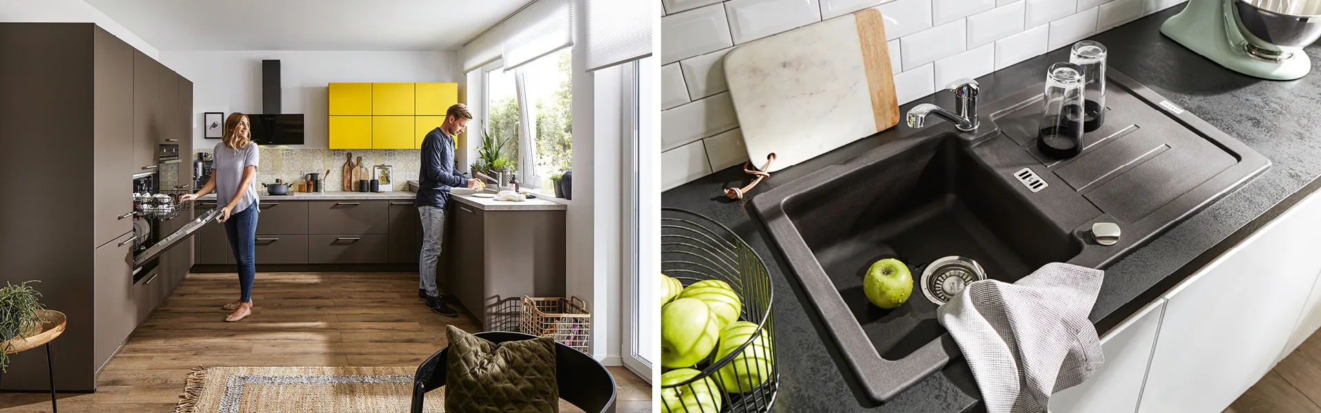 Geschirrspüler und Küchenarmaturen liegen häufig nebeneinander, weil sie sich einen Wasseranschluss teilen können.