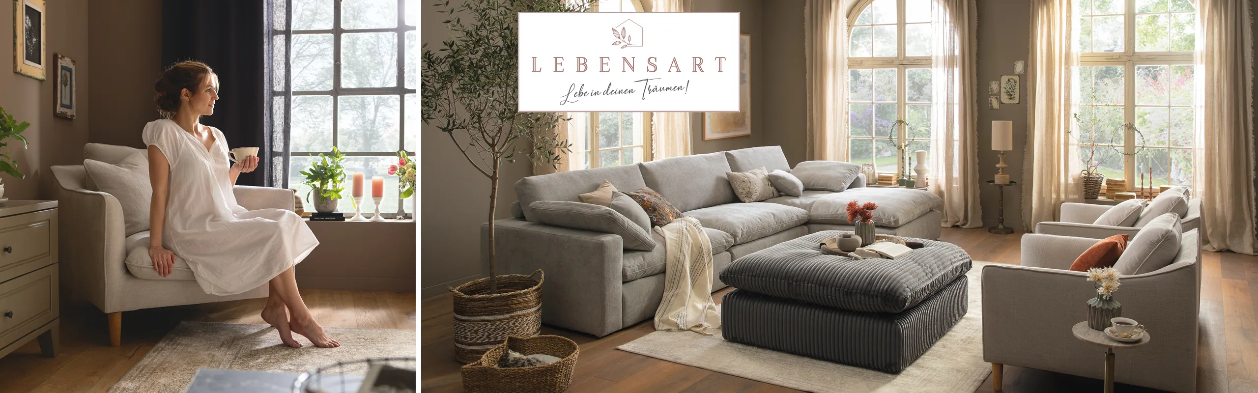 Lebensart - Gemütliches Wohnzimmer mit Sofa und Tisch