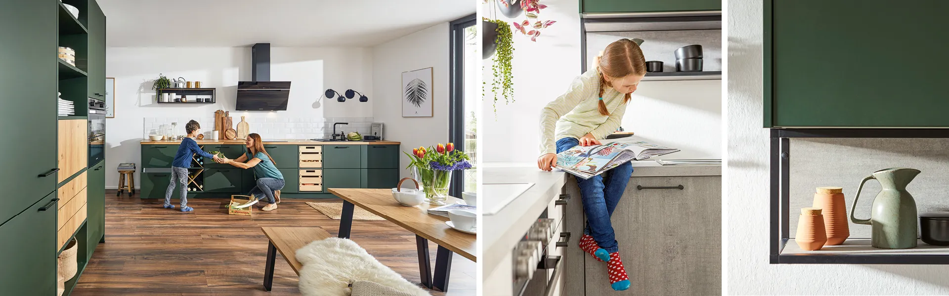 In der Küche, vor allem in der geräumigen Wohnküche, kommen Freunde und Familie zusammen.