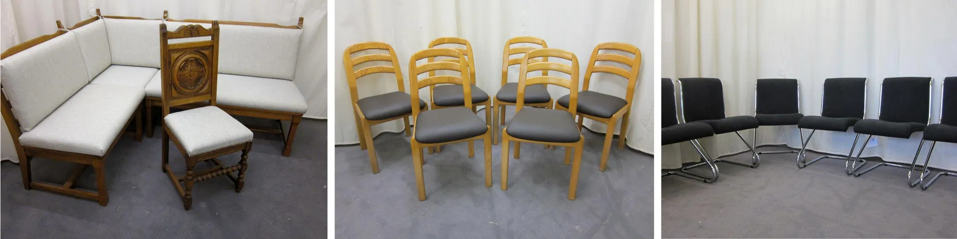 Stühle und Eckbank frisch aus der Polsterei in Dortmund mit neuen Bezügen