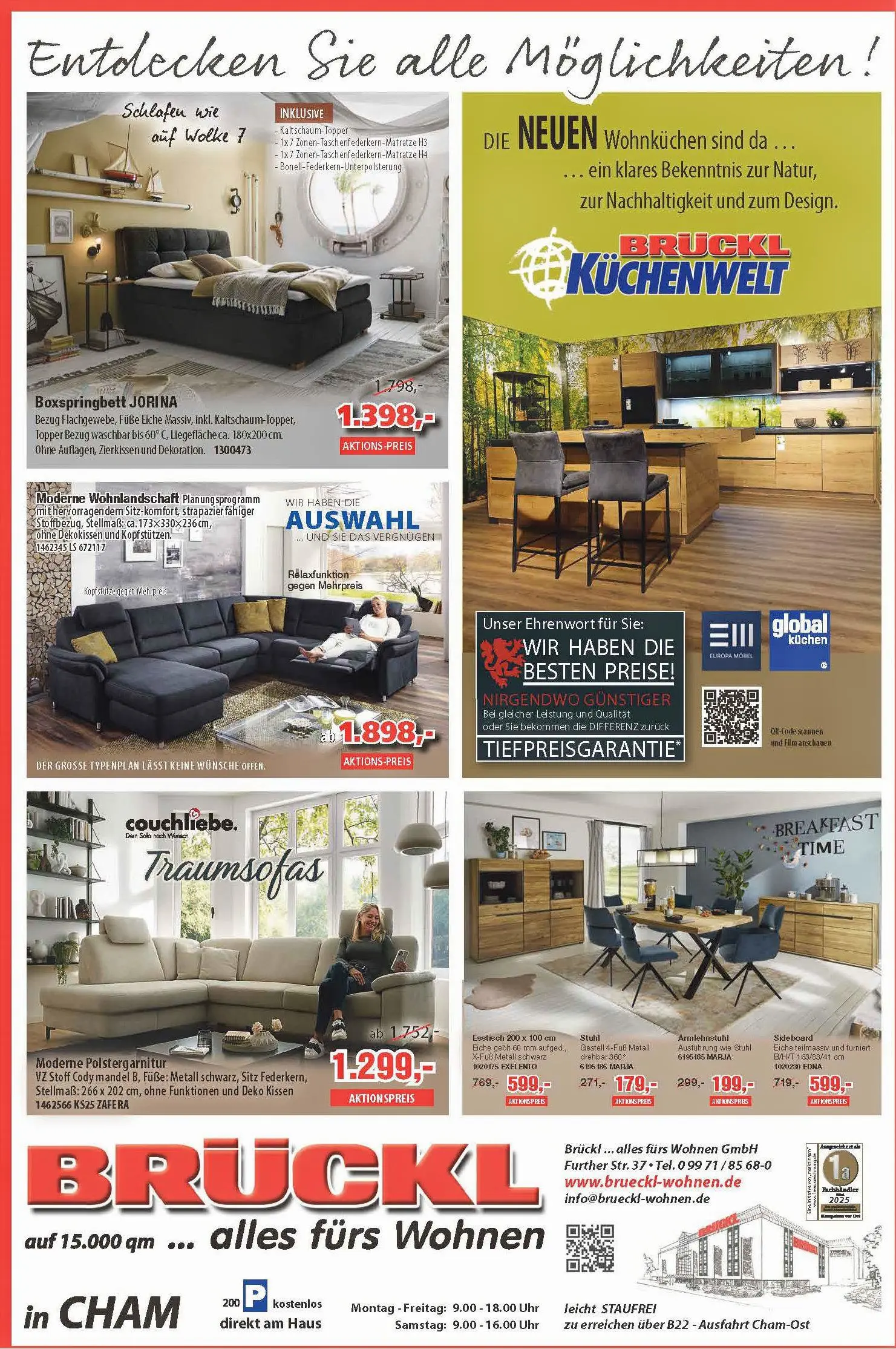 Werbemotiv mit grauer Wohnlandschaft von Trendstore, auf der ein Paar entspannt sitzt, kombiniert mit der Überschrift „Das ist der Knaller – Wellnessoase für Ihr Zuhause“ in heller, freundlicher Wohnzimmeratmosphäre.