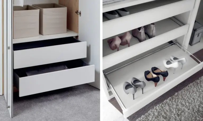 Innenausstattung Keiderschrank, Schubladen, ausziehbare Kleiderstange