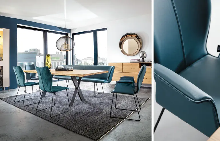 Stühle fürs Esszimmer gibt es in verschiedenen Farben, Formen und mit unterschiedlichen Bezügen. Die Auswahl ist groß.