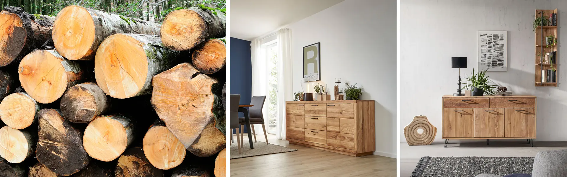 Für Sideboards aus Massivholz stehen unterschiedliche Holzarten zur Verfügung.