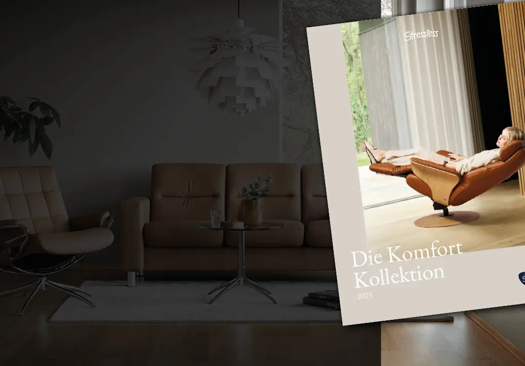 Hellbraunes Ledersofa mit passendem Sessel und Stressless Katalog
