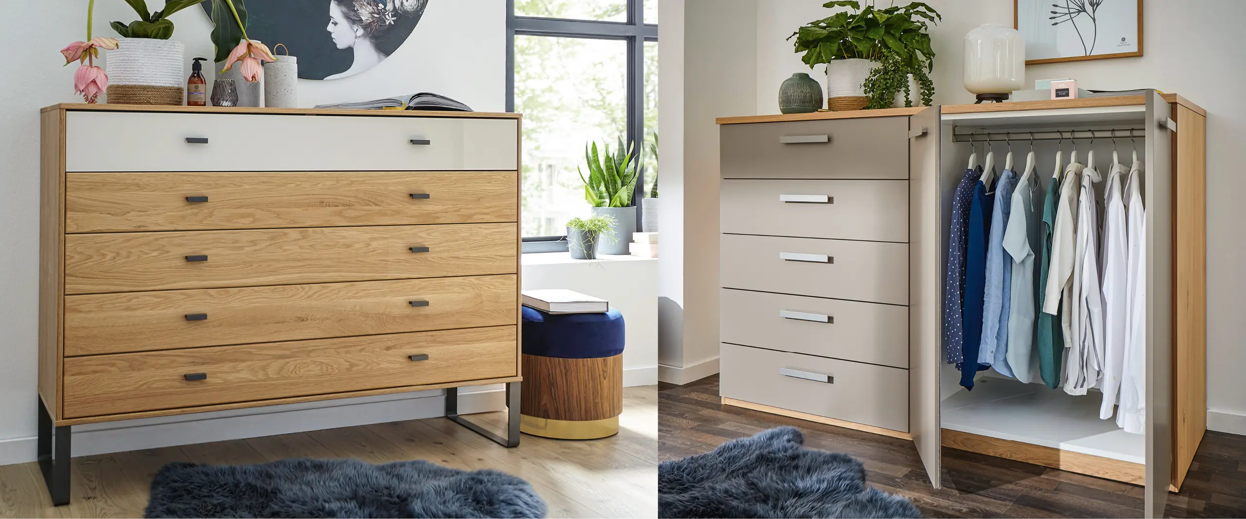 Schlafzimmer Kommode helles Holz und weiß