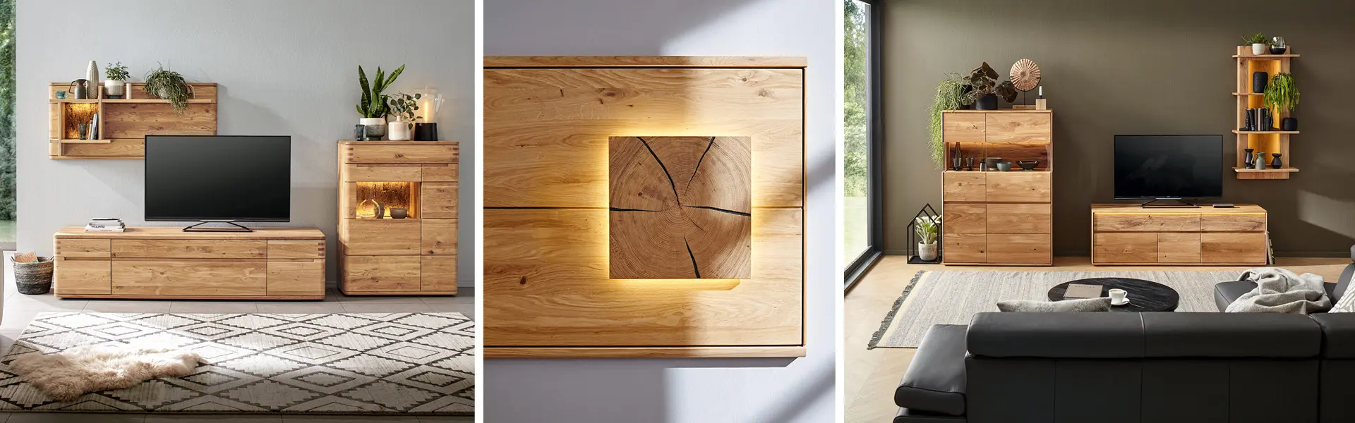 Im Wohnzimmer kommt es auf die Stimmung an. Die passende Beleuchtung der Wohnwand ist dabei sehr hilfreich.