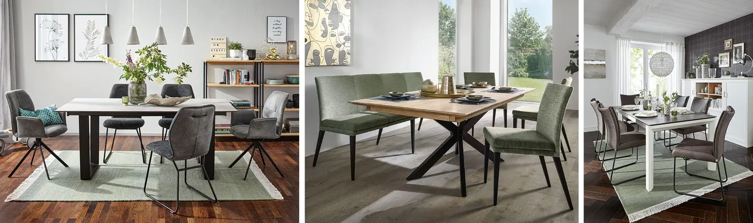 Wenn das Design der Polsterstühle und der Polsterbank zum Stil der restlichen Einrichtung passen, entsteht ein rundes Bild im Esszimmer