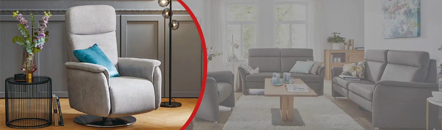 Relaxsessel können für sich selbst stehen und ein Statement setzen oder Teil einer Couchgarnitur sein. 