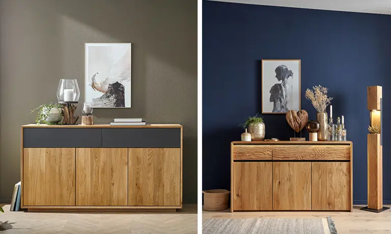 Sideboards und Vitrinen aus Holz mit toller Beleuchtung sehen gut aus in Ihrem Esszimmer.