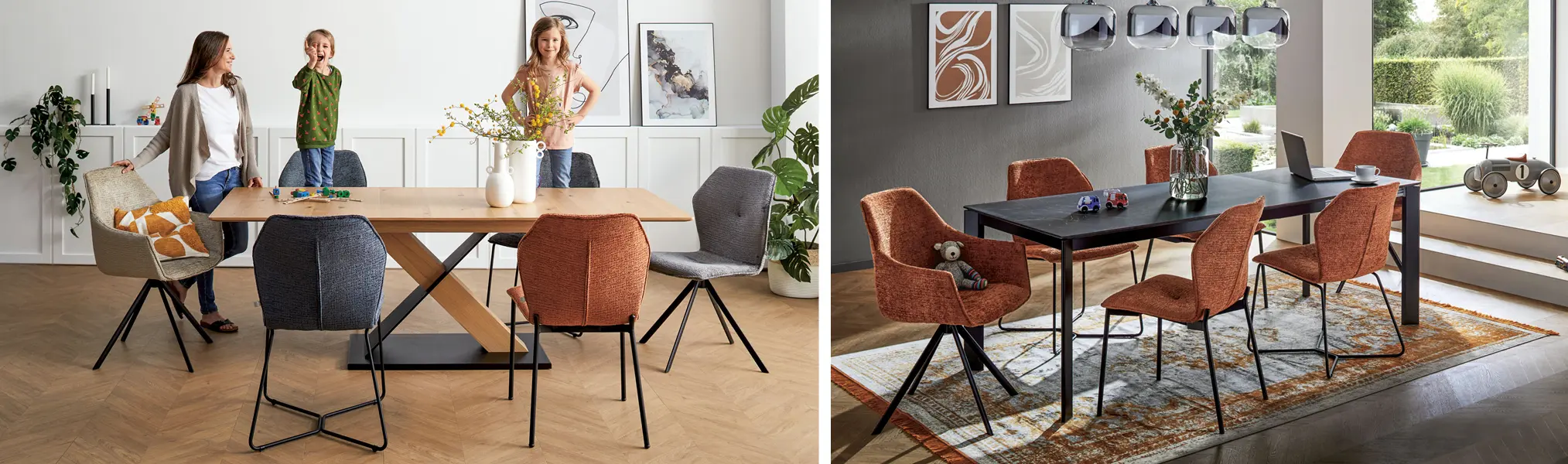 Ausziehbare Esstische bieten Platz für Familie, Freunde und Gäste. Genügend Stühle sind nötig.