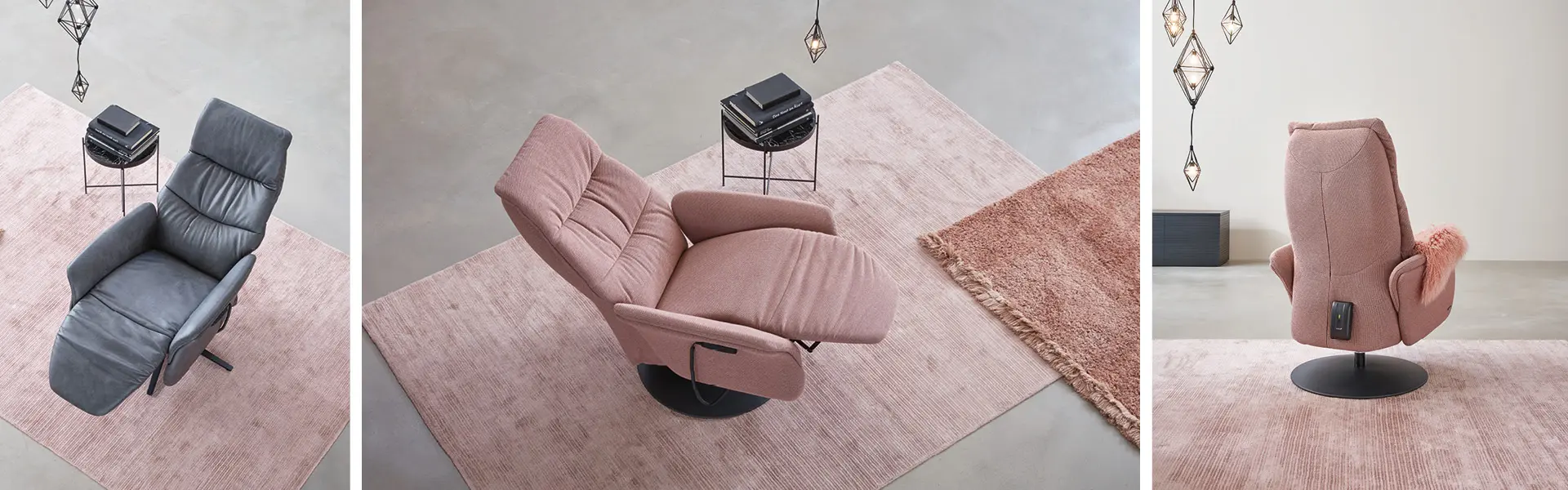 Zwei Relax-Sessel von Himolla auf rosa Teppich