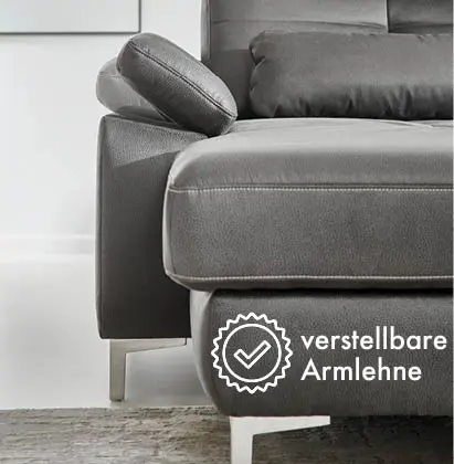 verstellbare Armlehne bei grauem Sofa