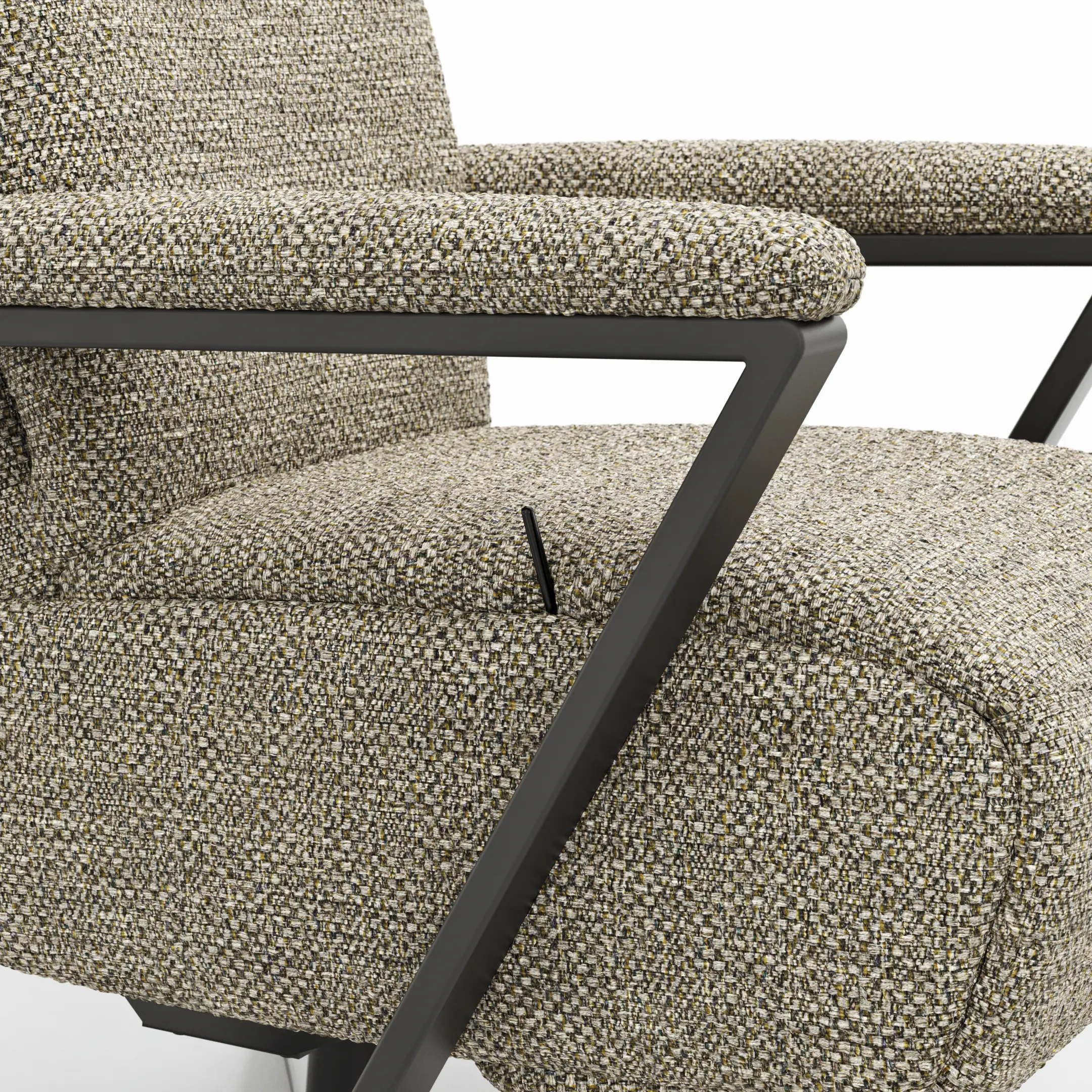 Sessel Enno Detailaufnahme Armlehne in schwarz mit Bezug in Lime