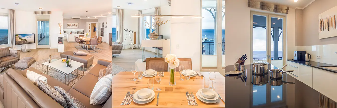 Verschiedene Ansichten der Inneneinrichtung einer Sylter Ferienwohnung