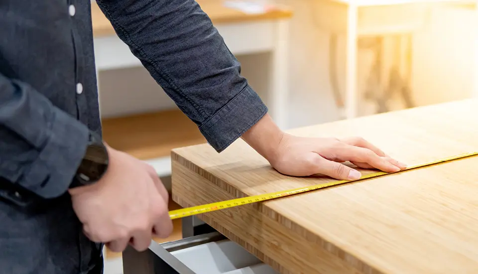 Maßstab auf Holzplatte, Möbel ausmessen