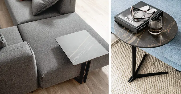 Beistelltische sind die kleinen Brüder und Schwestern der Couchtische. Sie lassen sich ganz ans Sofa heranschieben.