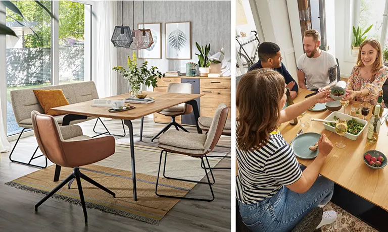 Mit der Sitzbank am Esstisch entstehen Geselligkeit und eine schöne Atmosphäre.