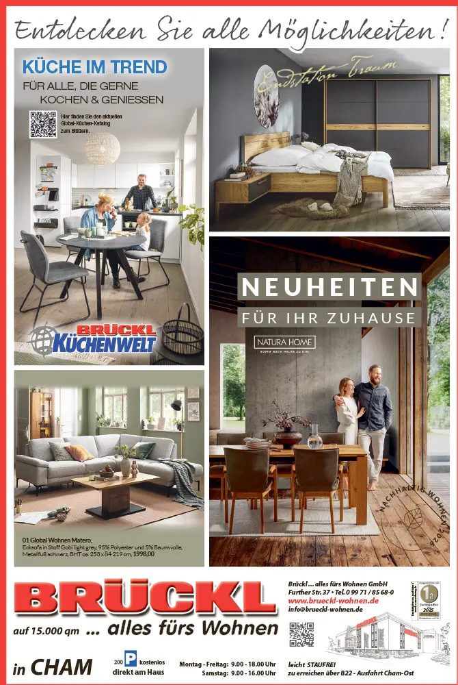 Gemütliche Schlafzimmerszene mit hellgrauem Boxspringbett von Trendstore, kuscheligen Decken und stimmungsvoller Beleuchtung, präsentiert unter dem Angebotstitel „Kuschelkurs“.