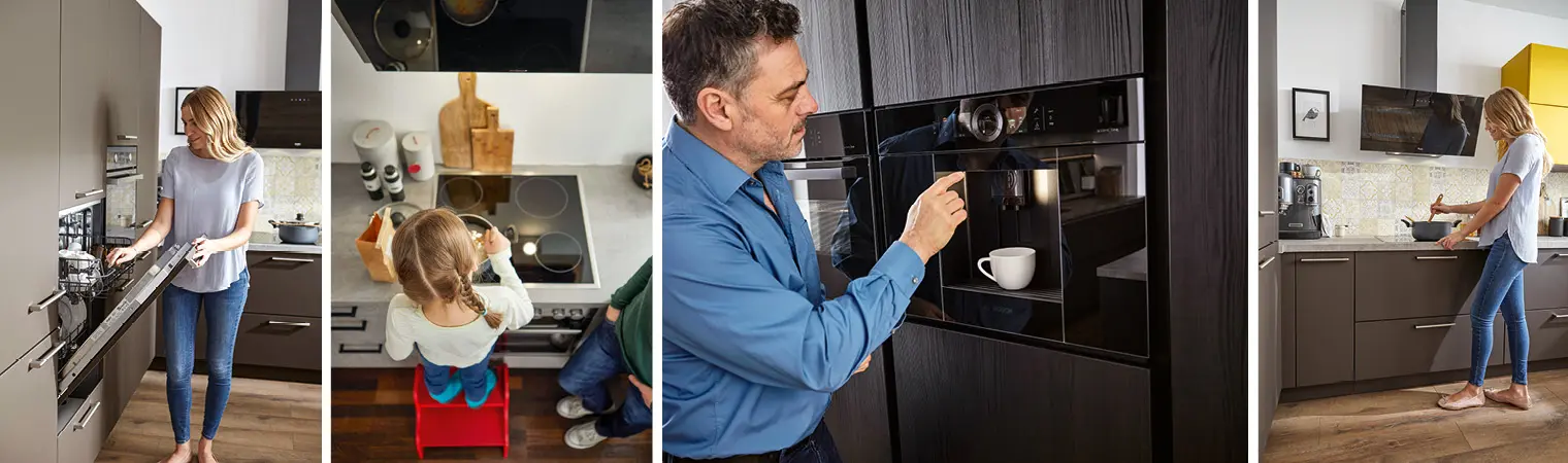 Zu den Elektrogeräten zählen unter anderem Geschirrspüler, Herd, Dunstabzug, Backofen, aber auch Kaffeemaschinen und Kühlschränke.