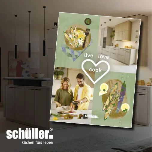 Collage mit Küchenmotiven und Schriftzug „live love cook“