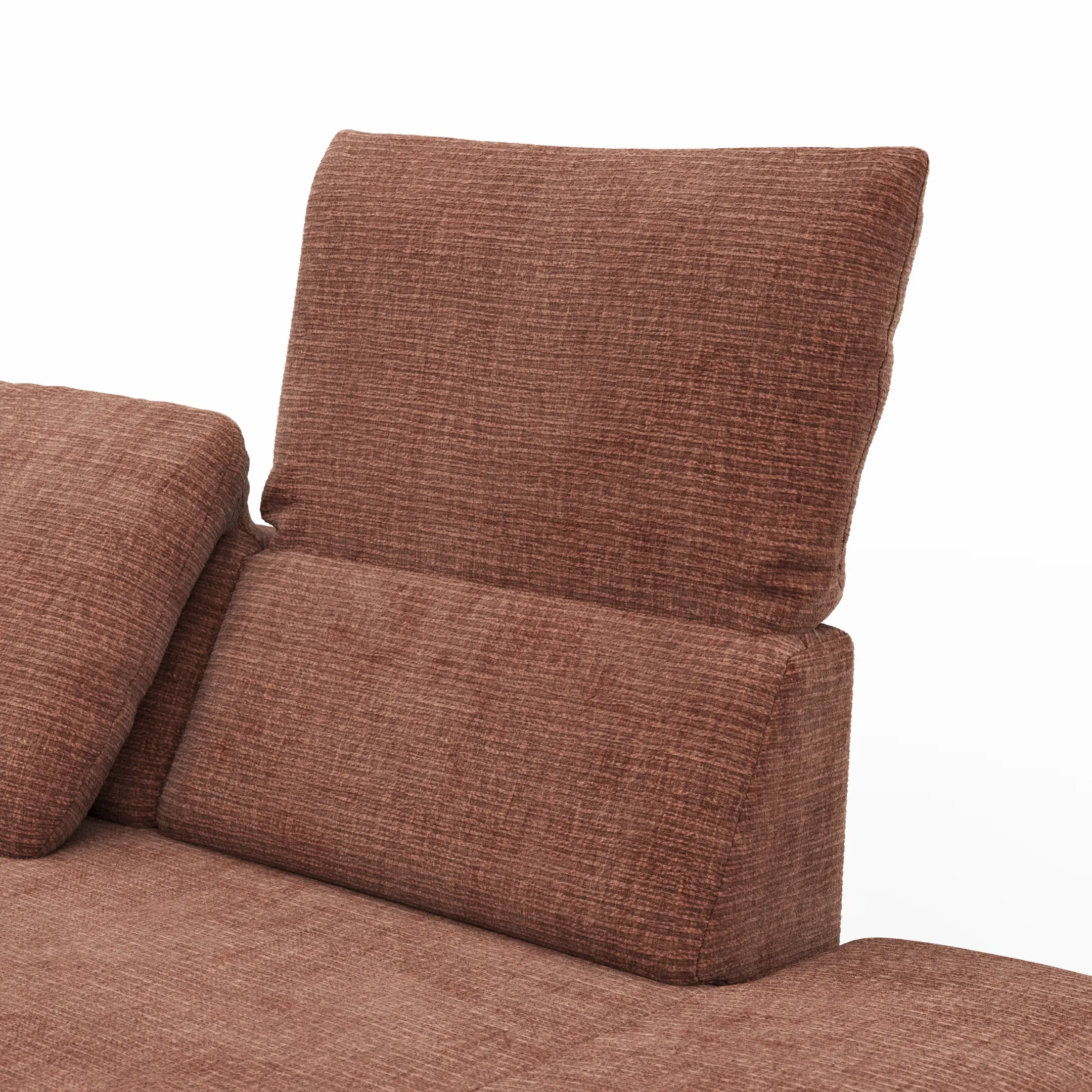 Sofa Hubertus in Terracotta Stoff mit hochgeklappter Rückenlehne