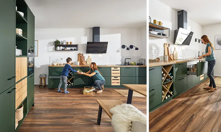 Eine Küchenzeile bietet Stauraum in der Küche.