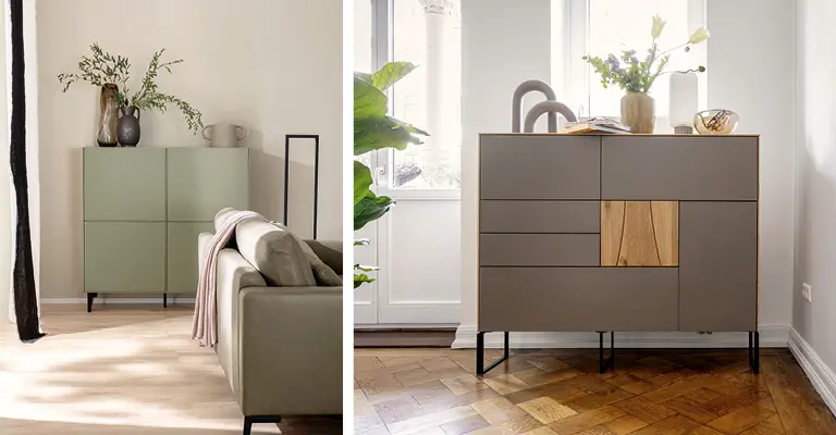 Highboards sind wie Kommoden, Sideboards und Lowboards in verschiedenen Designs, Größen und Farben erhältlich.