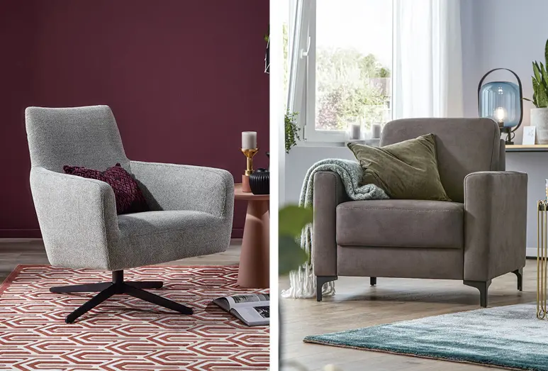 Cocktailsessel, Loungesessel und Clubsessel haben nur eine vergleichsweise niedrige Rückenlehne und überzeugen vor allem durch Design anstatt durch Funktion.