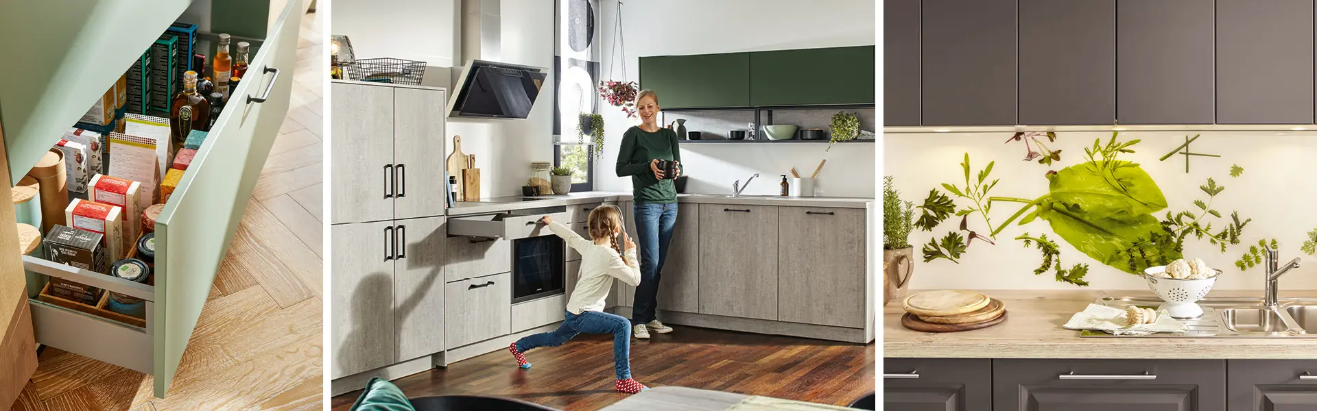 Die Front der Küchenzeile kann vielen Materialien gewählt werden.