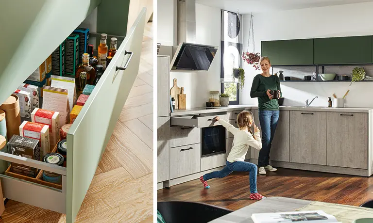 Die Front der Küchenzeile kann vielen Materialien gewählt werden.