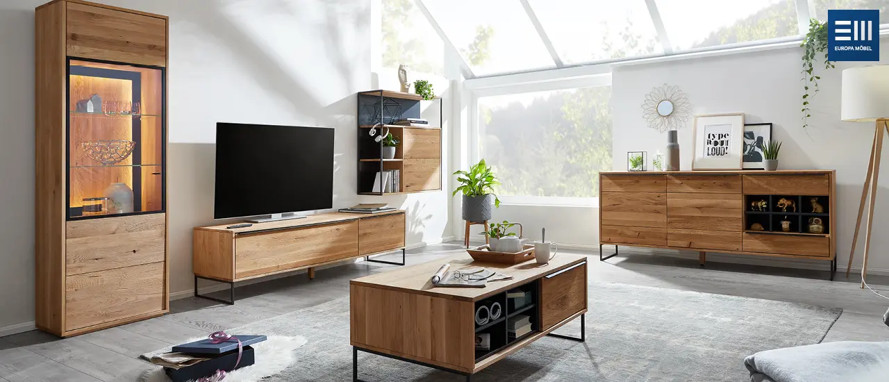 Europa Möbel-Collection - Hölzerne Wohnzimmereinrichtung in hellem Loftwohnzimmer