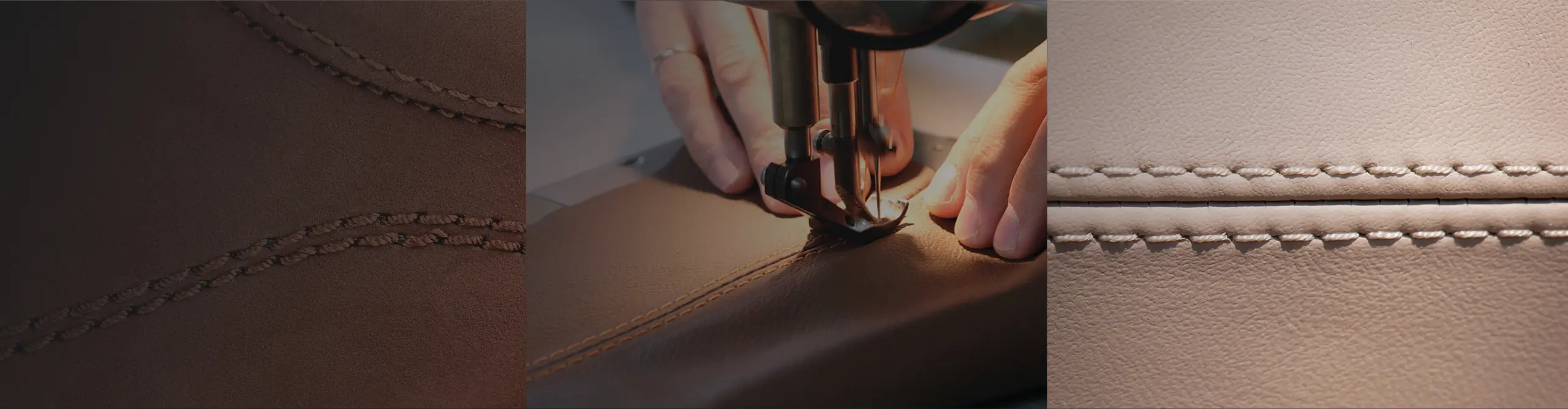 Verschiedene Naehte in Lederpolstern - Naehmaschine beim naehen von Leder