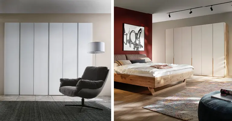 Kleiderschränke mit Schiebetüren und Schwebetürenschränke nehmen weniger Platz im Raum ein. 