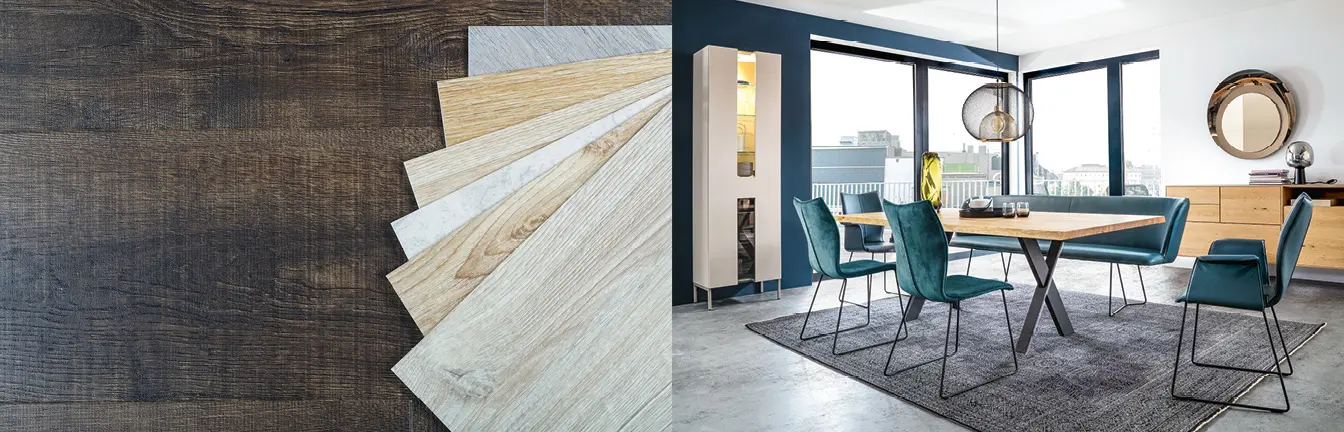 Ein Linoleumboden im Esszimmer lässt sich leicht reinigen und ist hygienisch.