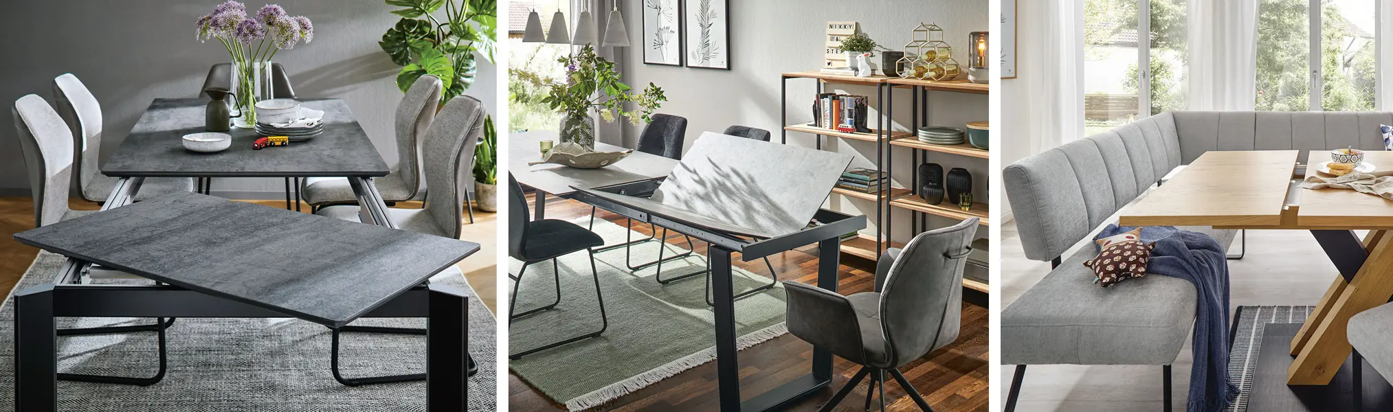 Die Ausziehfunktion bei ausziehbaren Esstischen kann über verschiedene Mechanismen erfolgen.  