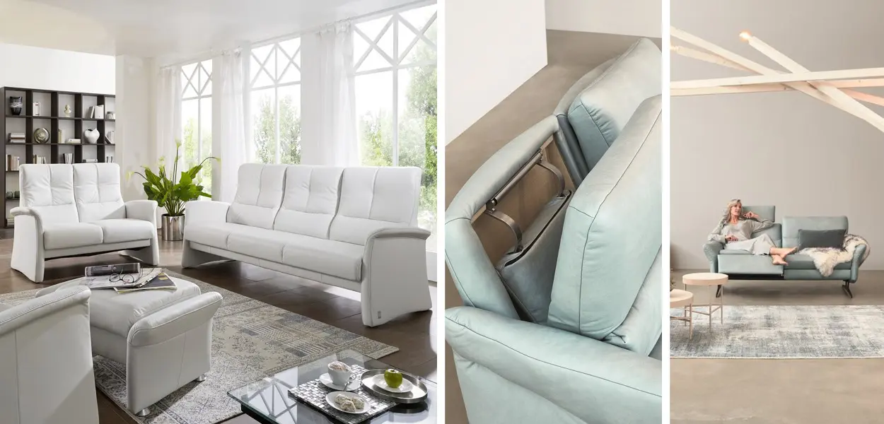 Ledersofas gibt es in vielen unterschiedlichen Farben, Größen und Formen.