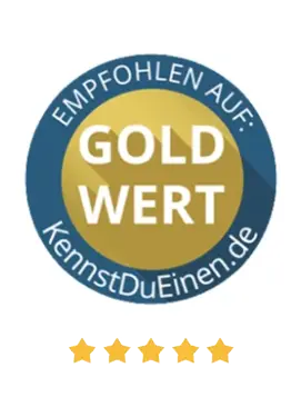 Mehrere Siegel und Bewertungen wie Google 4,8 von 5, 1a Fachhändler 2026, Service Check sehr gut und Gold Wert Empfehlung