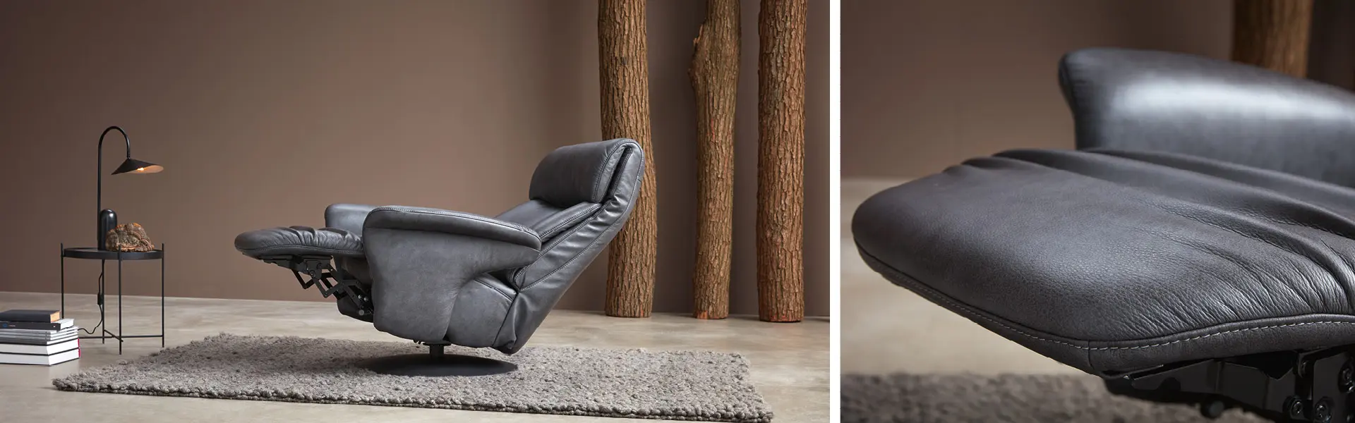 Stylischer schwarzer Leder-Relaxsessel in Wohnzimmer