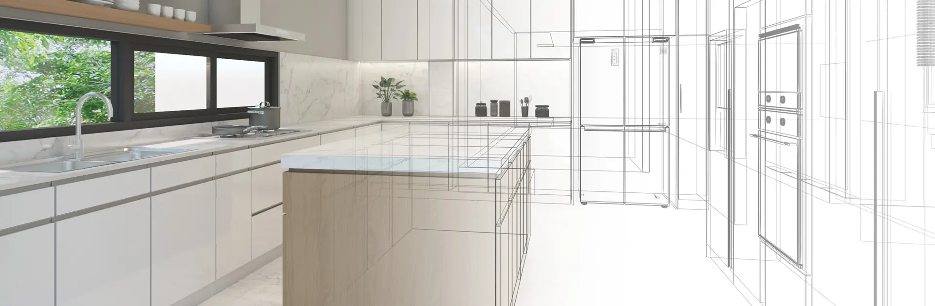 Skizze einer Inselküche