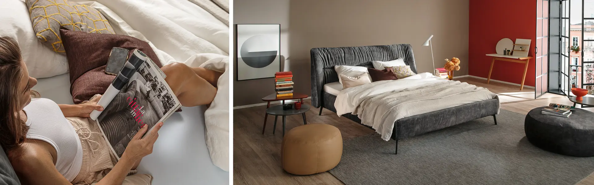 Ein elegantes Bett mit angepasstem Lattenrost und guter Matratze schafft Schlafkomfort.