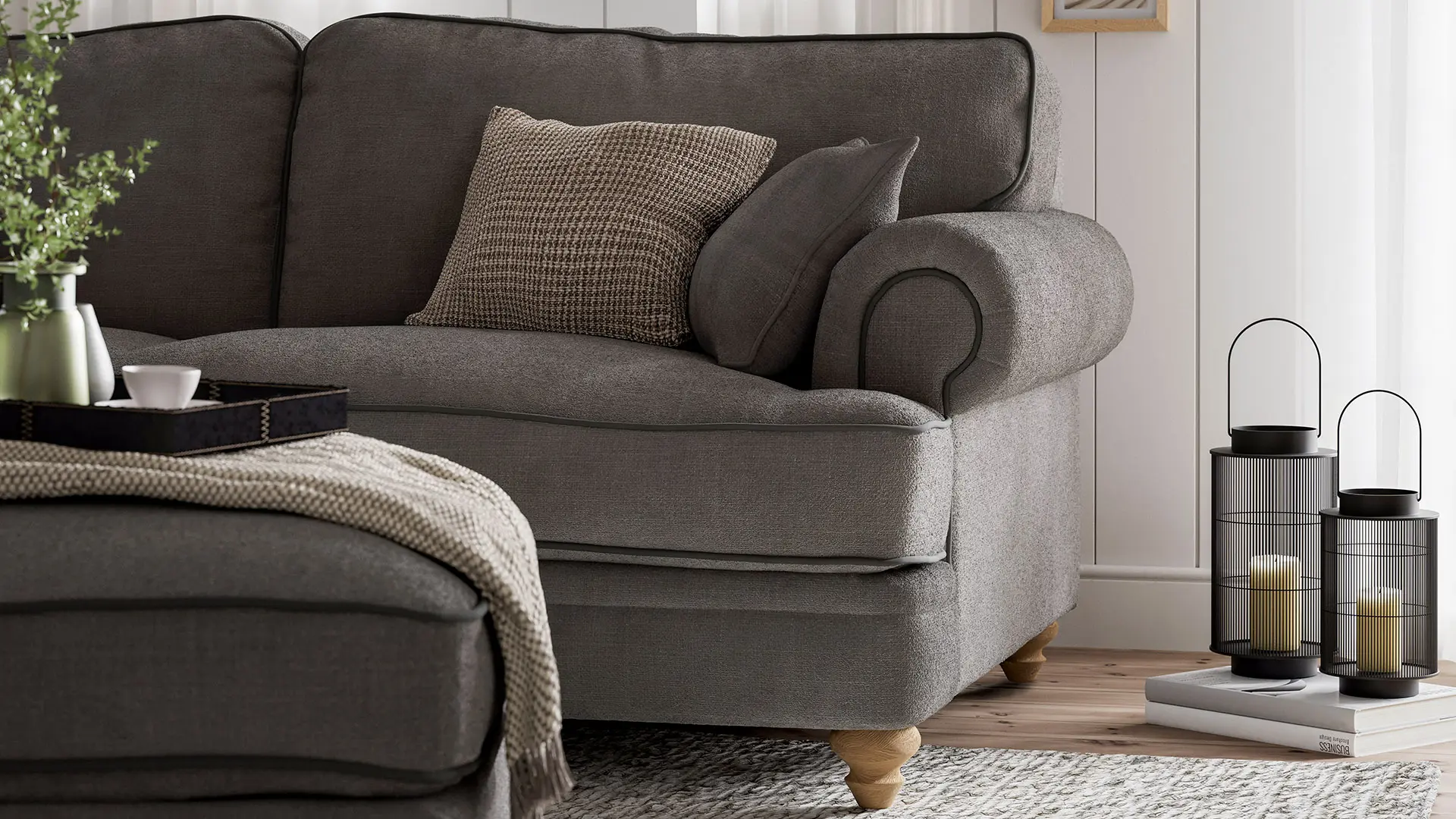 Mapleton – Sofa & Hocker in Grau (Querformat)