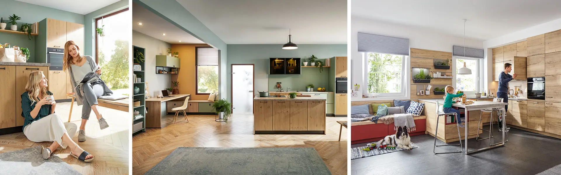 In der Wohnküche ist Raum für Freunde und Familie. Häufig ist sie mit einer Kücheninsel ausgestattet.