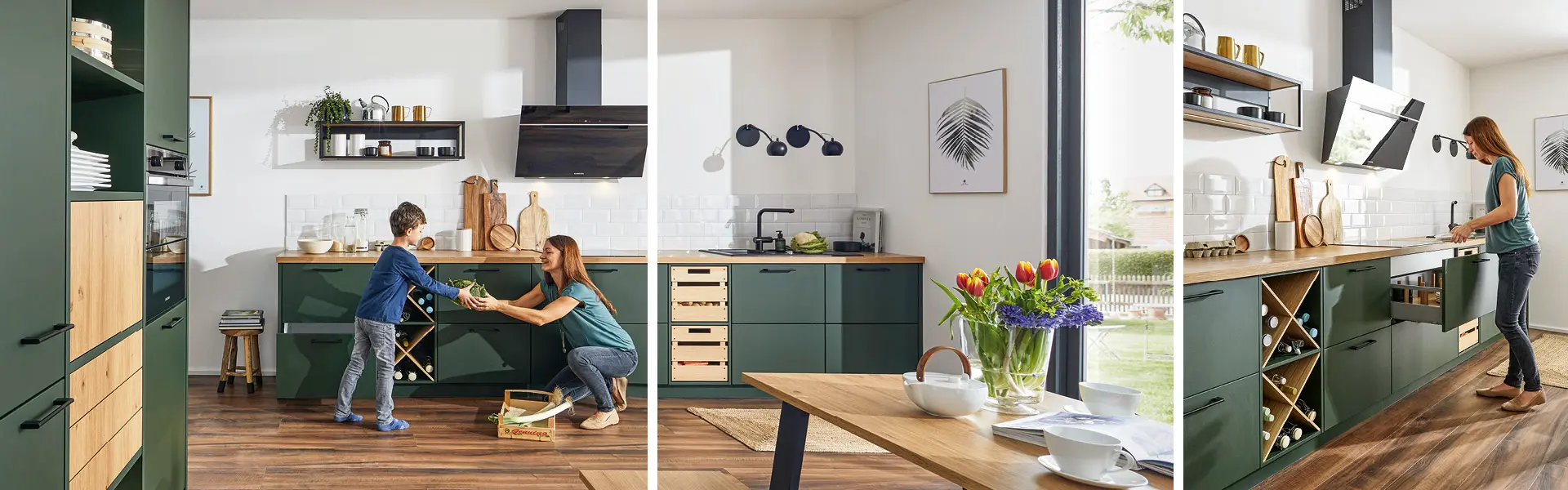 Eine Küchenzeile bietet Stauraum in der Küche.