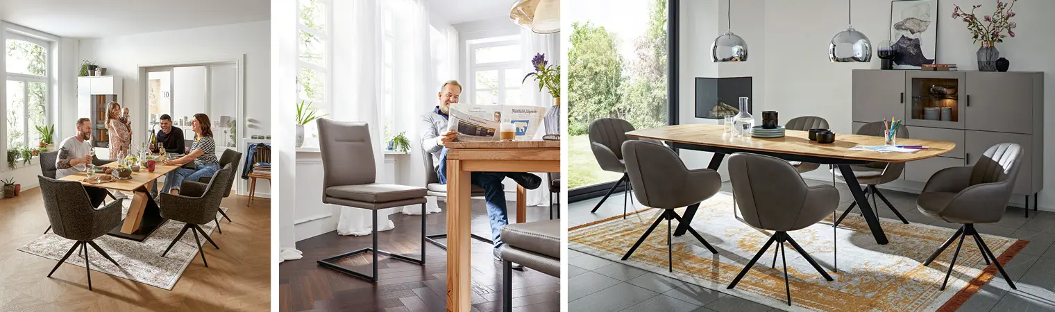 Am Esstisch begegnen sich Familie und Freunde. Er ist das Zentrum des Esszimmers.